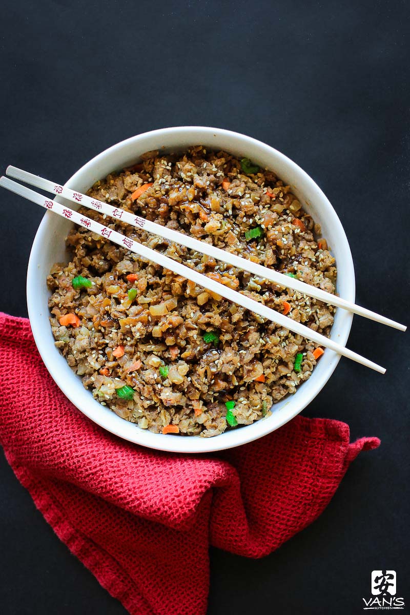 Need a low-carb dinner idea? Try this fried cauliflower rice recipe made with Van's Kitchen egg rolls. It's a healthy spin on classic takeout fried rice. This recipe is so light, fluffy, and tasty, you may never go back to "real" fried rice again!