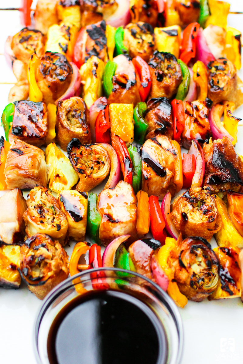 Teriyaki Chicken Egg Roll Skewers