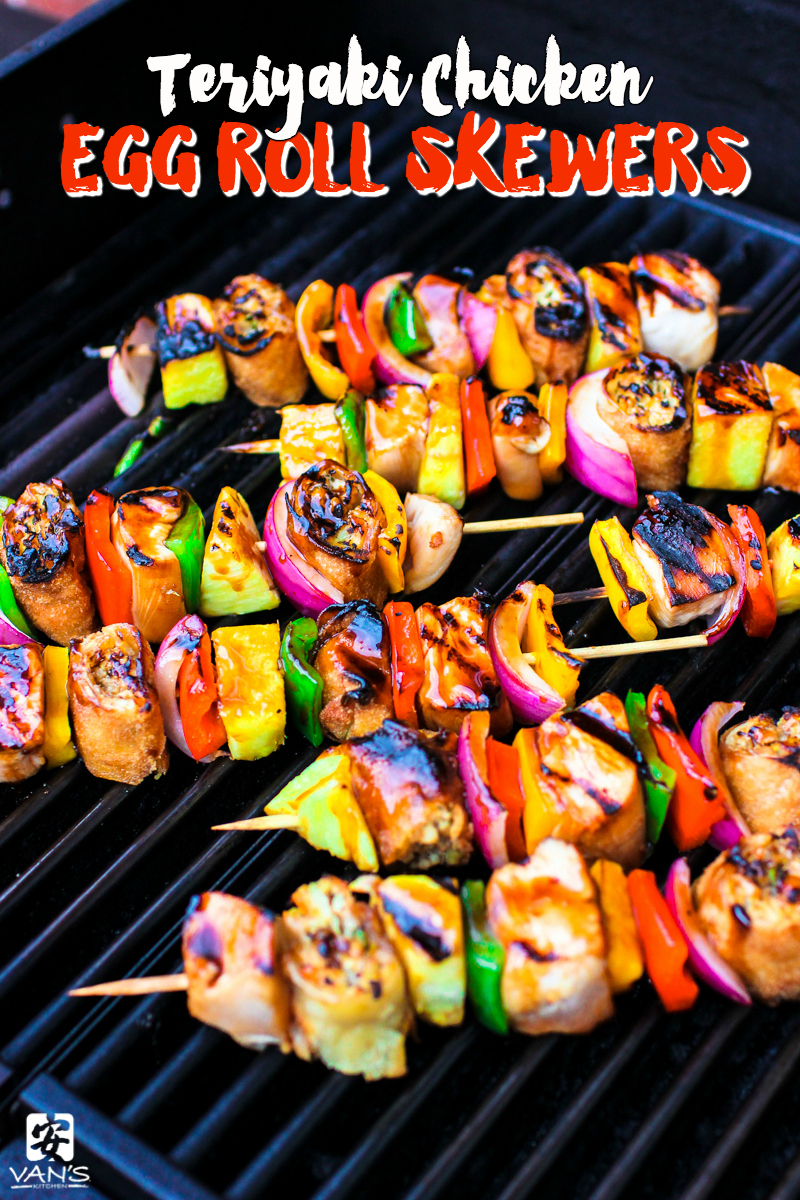 From white meat chicken to Van’s Kitchen egg rolls, bell peppers, onions and sweet pineapple, Teriyaki Chicken Egg Roll Skewers is an Asian meal on a stick!