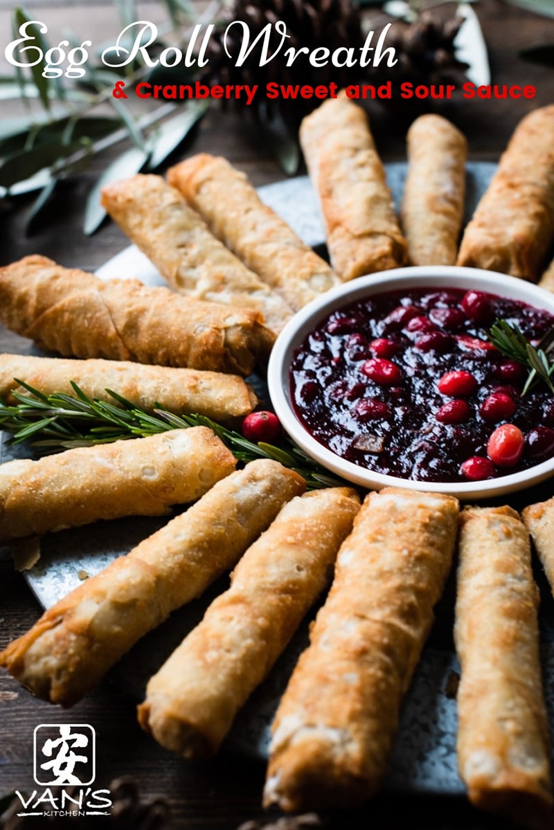 Egg Roll Holiday Wreath with Cranberry Sweet and Sour Sauce 1